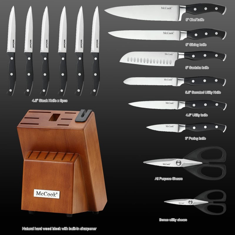 McCookÂ® Knife Sets, German Stainless Steel Kitchen Knives Set with Built-in Sharpener and Wooden Block - Image 4